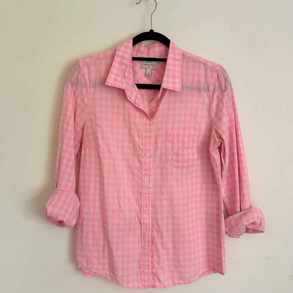 J Crew Pink Checkered Button-Up Shirt